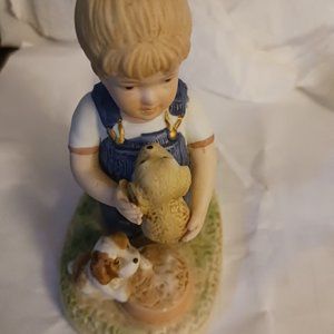 Vintage Denim Days Blonde girl holding puppy figurine